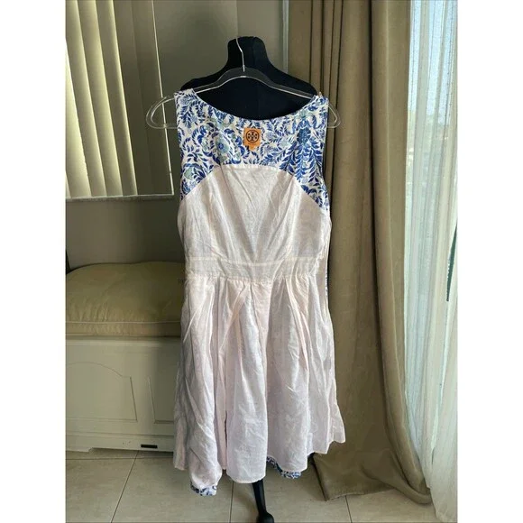 Tory Burch Ramona Fit & Flare Dress Floral Blue Silk Blend celeb Runway 12 $450 - Picture 16 of 16